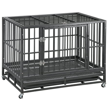 SuperDeal Heavy Duty Pet Dog Cage Strong Metal Crate Kennel Playpen with Wheels and Tray