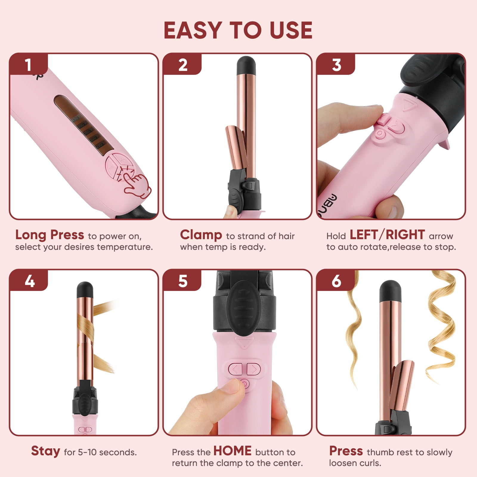 ABNER Rotating Curling Iron Set for Long Hair, Automatic Hair Curler with 3 Sizes Ceramic Barrel 0.75" 1" 1.25" to 430°F with Home Button, Dual Voltage