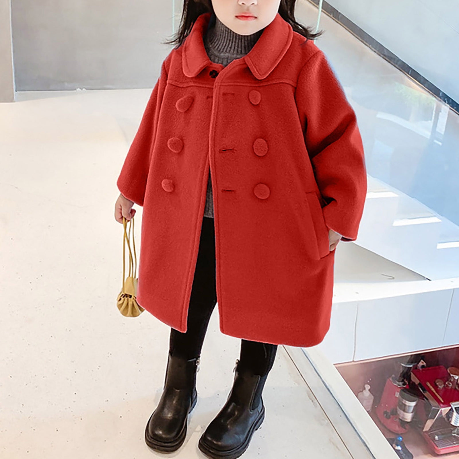 DPTALR Toddler Girls Dress Coat Jacket Kids Long Sleeve Button Trench Pocket Long Winter Peacoat Outerwear