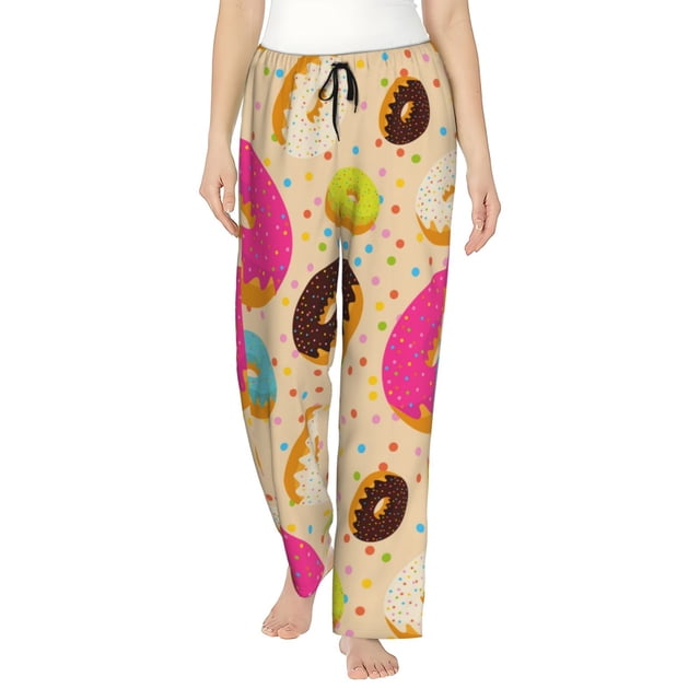 Balery Donuts Pantalones de pijama para mujer, pijamas ultraligeros, pantalones de estar por casa-Small