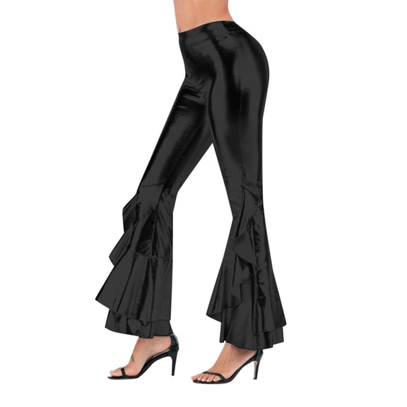 Soyumi Womens Sequin Pants, Sparkly Glitter High Waisted Wide Leg Flare Bell Bottom Trousers Stretchy Glam Night Out Party Clubwear Disco Dancing Outfit for Women, Black