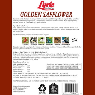 Lyric Golden Safflower Wild Bird Seed - Attracts Woodpeckers Cardinals - 12 lb. Bag