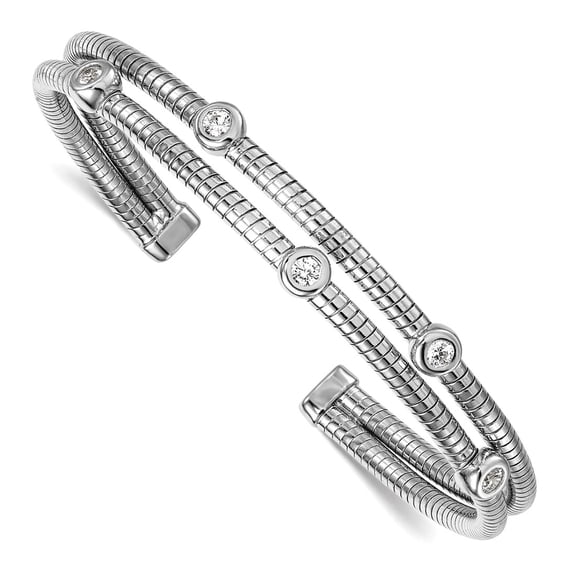 6mm 925 Sterling Silver Rhodium Plated Textured Cubic Zirconia Moveable Wrap Bangel Bracelet Wrap Bracelet for Women