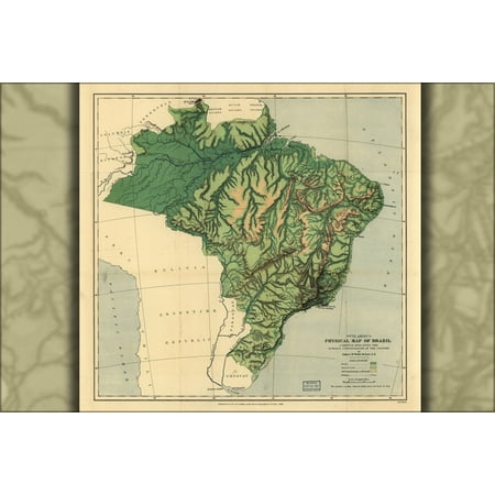 24"x36" Gallery Poster, Physical map of Brazil 1886