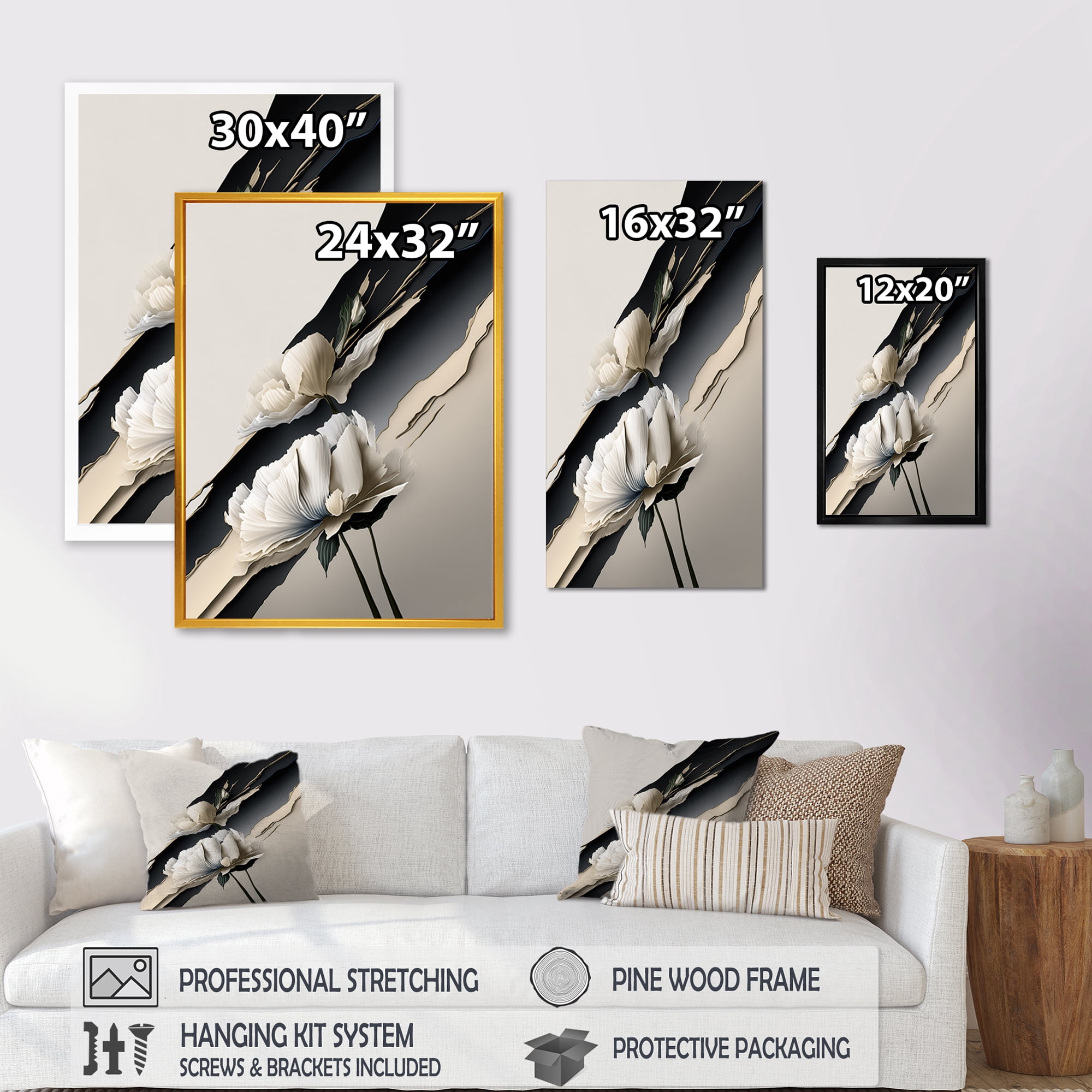 Designart Beige Peony Flowers Hyperrealistic I Canvas Wall Art