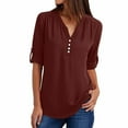 thumbnail image 2 of Tejiojio Womens Plus Size Chiffon Shirt 3/4 Rolled Sleeve Casual Tunic Tops Zipped V Neck Blouses Shirts for Women Fall/Winter Basic Clothes, 2 of 9