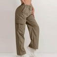 thumbnail image 2 of Thredzr Women Cargo Pants Drawstring Pants Elastic Waist Wide Leg Athletic Solid Color Parachute Pants Lightweight Joggers with Pockets Camel L, 2 of 5