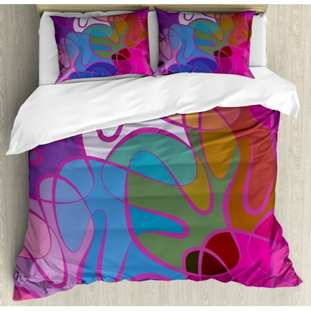 

Abstract Duvet Cover Set King Size Motley Wave Pattern with Hand-drawn Doodle Style Swirled Curly Lines Colorful Decorative 3 Piece Bedding Set with 2 Pillow Shams Multicolor by Ambesonne