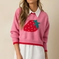 thumbnail image 6 of BOOMNY Women's Sweaters Long Sleeve Sweaters for Women Strawberry Embroidery Crewneck Warm Knit Pullover Trendy Tops 2025 Fall Winter Knitwear, 6 of 9