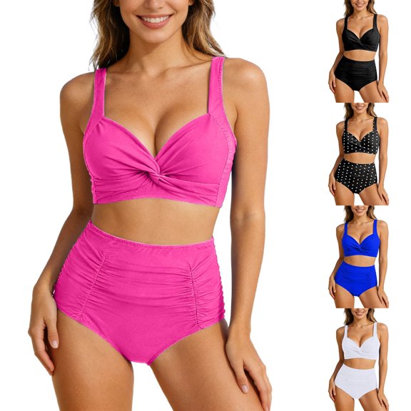 JAJAHO High Waisted Bikini Sets For Women 2 Piece Swimsuits Twist Front Ruched Tummy Control Stretchy Bathing Suits Comfy Beachwear