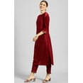 thumbnail image 4 of Janasya Indian Round Neck 3/4 Sleeve Solid Maroon Poly Silk Kurta With Pant And Dupatta For Women, 4 of 7