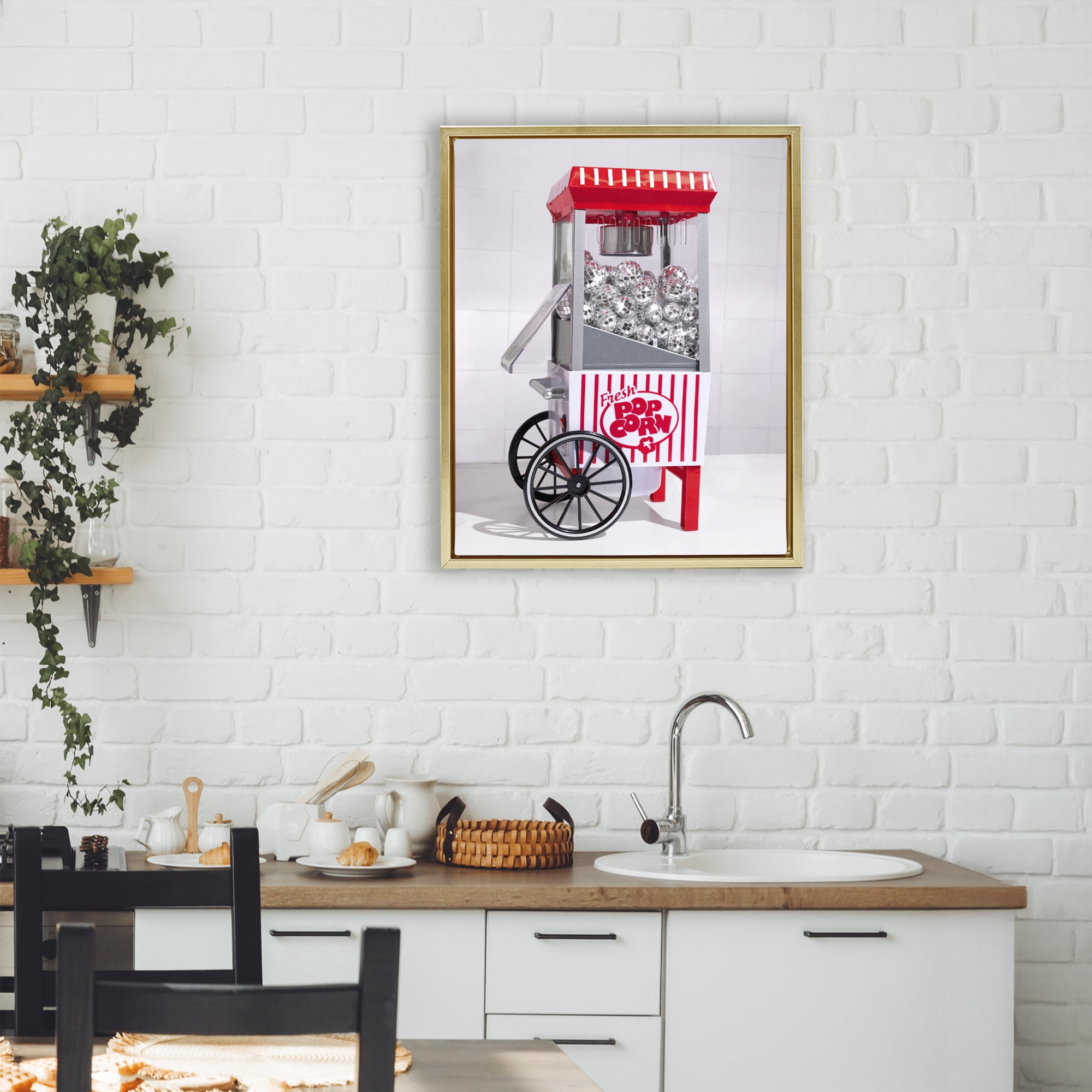 Stupell Industries Fun Disco Popcorn Machine Gold Framed Floater Canvas Wall Art, design by LISH Creative