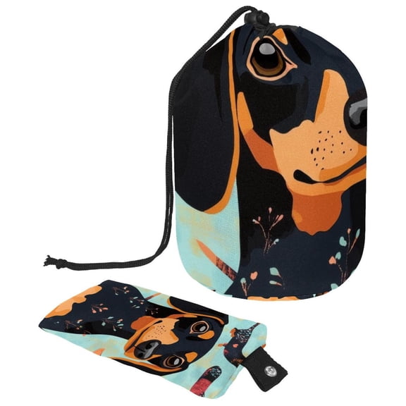 PhooArto Large Barrel Drawstring Makeup Bag, Black Dachshund Dog Travel Cosmetic Bag Portable Make Up Organizer Bag