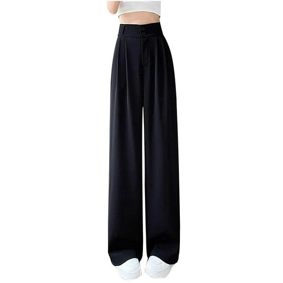 Wyobmus Wide Leg Dress Pants for Women Summer High Waisted Ice Silk Dress Pants Business Casual Work Trousers with Pockets S-5X Black