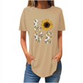 thumbnail image 3 of Tops de Verano de las Mujeres Suelto Ajuste Girasol Impresión Cuello Redondo Suelto 3/4 Manga Superior, Tops de Moda de las Mujeres, 3 of 4