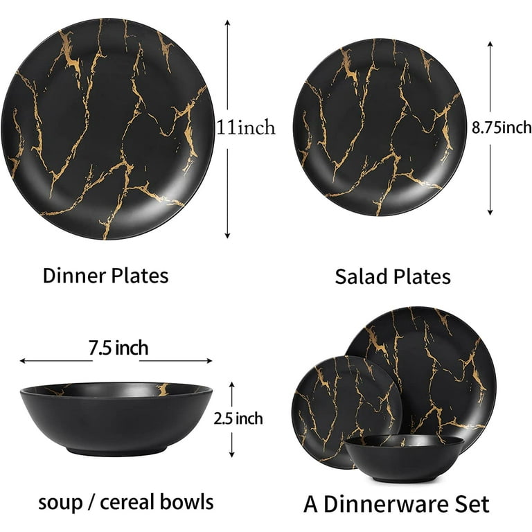 afcevnlb Black Dinnerware Sets 12 pcs Melamine Plates and  Bowls Sets Round Dinner Set with Plates, Dishes, Bowls and Serving  Platters, Kitchen Dinnerware Sets for 4: Dinnerware Sets