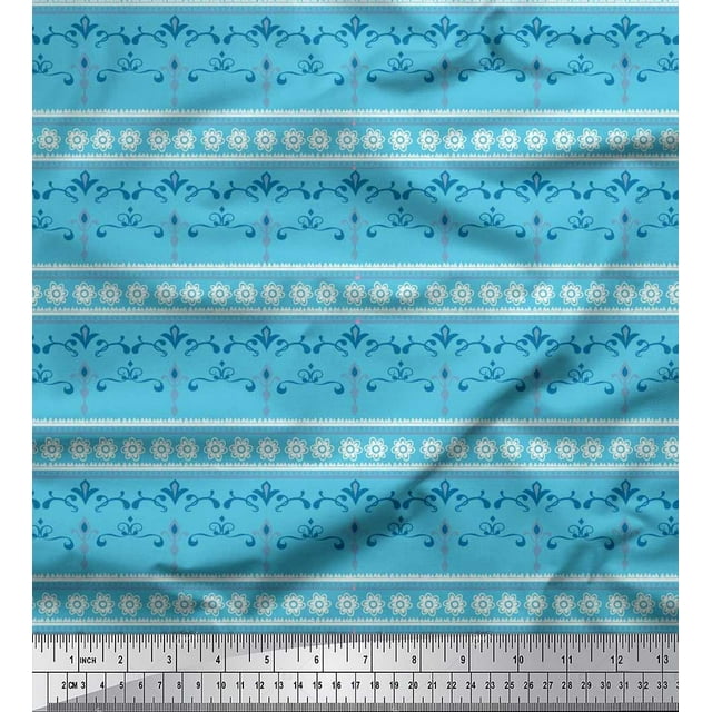 Soimoi Poly Georgette Fabric Stripe,Floral & Filigree Damask Printed Fabric 1 Yard 42 Inch Wide