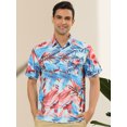 thumbnail image 2 of Lars Amadeus Camisas hawaianas de playa con botones y manga corta con estampado tropical de verano para hombre Azul rosado S, 2 of 6