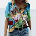 thumbnail image 2 of Women's Casual Painting Printed Shirt Landscape Floral Loose Fit Tops Summer V-Neck Short Sleeved Retro T-Shirts, 2 of 2