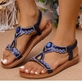 thumbnail image 5 of pwidon Women's Wedge Sandals Elastic Ankle Strap Open Toe Boho Slip On Orthopedic Arch Support Rhinestone Gemstone Casual Beach Walking Sandals Navy 7, 5 of 5