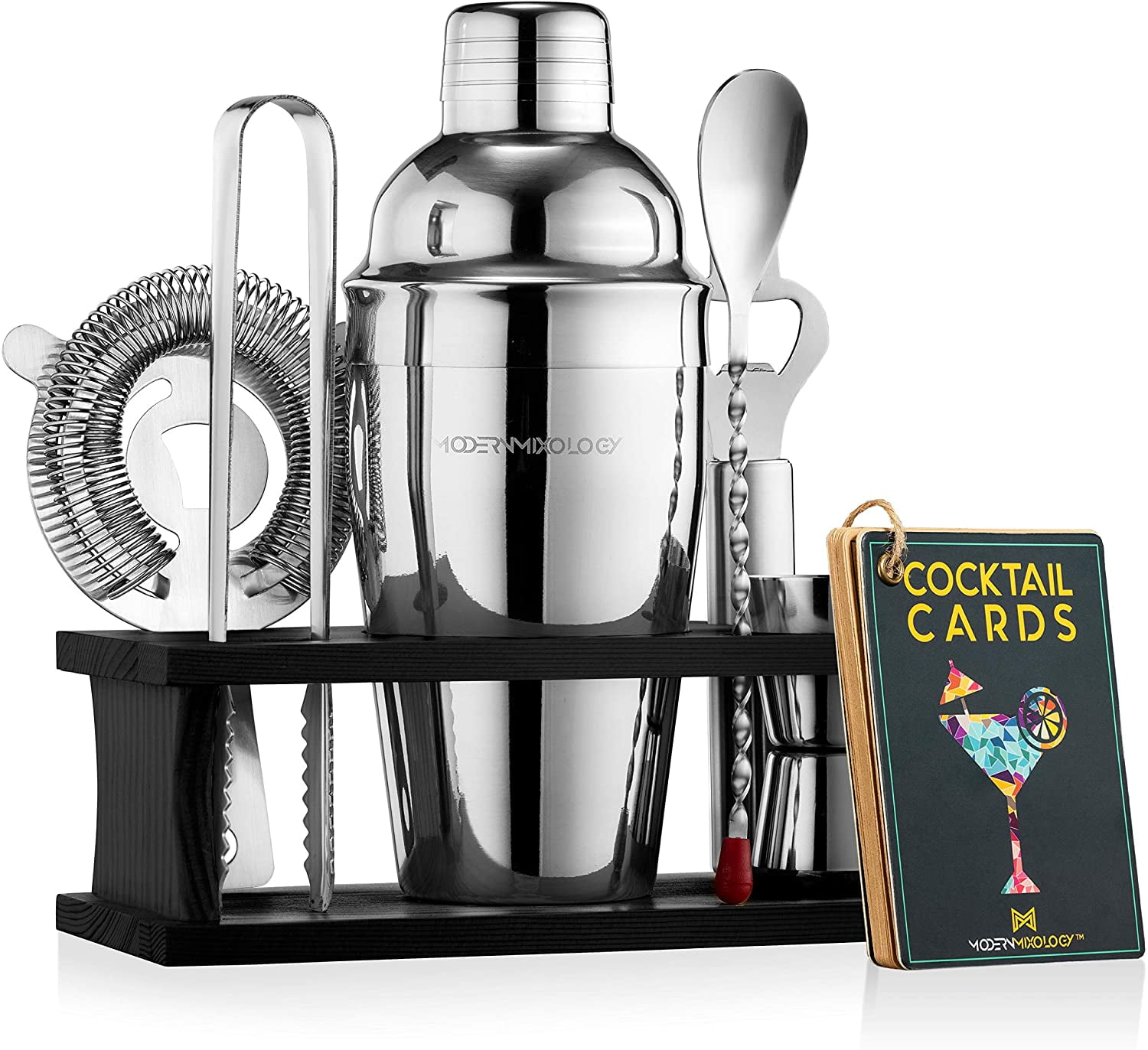 Cocktail Shaker Set/12-in-1/ Mixology Bartender Kit with Wooden Stand 