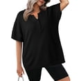 thumbnail image 2 of cfhntfmh Womens Knit Tops V Neck Buttons Athletic Side Split Soft T-Shirt Flowy Short Sleeve Summer Tees, 2 of 5