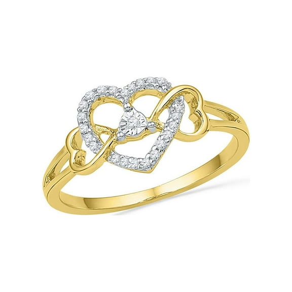 Diamond Princess 10kt Yellow Gold Womens Round Diamond Triple Heart Solitaire Ring 1/10 Cttw