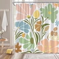 thumbnail image 2 of Boho Floral Shower Curtain - Green Orange Abstract Watercolor Flowers Retro Aesthetic Decorative Bathroom Curtains with Hooks Add a Pop of Color, 2 of 3