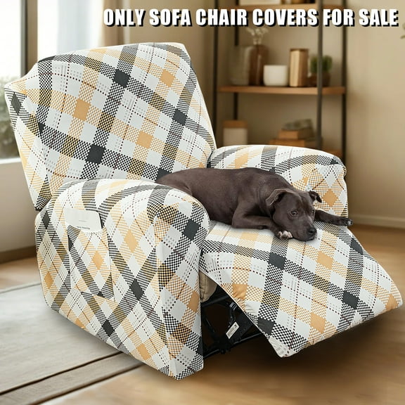 Elastic Printed Recliner Cover Lazy Boy Recliner Couch Cover, Non-slip Fit Design with Pockets, Living Room Office Furniture Protector