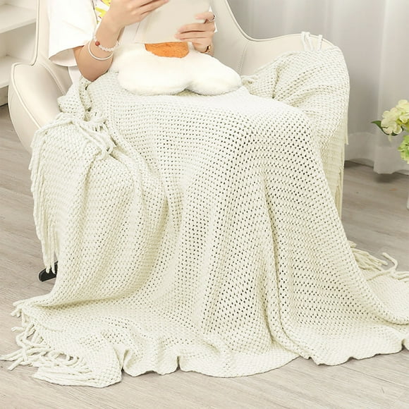 Boovnll Throw Blanket, 50x72" Tassel Super Soft Warm All Seasons Knitted Blankets, Microfiber Machine Washable for Indoor Bedroom, Couch, Sofa, Floor, Camping, Blanket