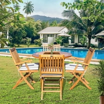 5 Piece Teak Wood Santa Barbara Outdoor Patio Dining Set, 47" Round Folding Table with 4 Folding Arm Chairs