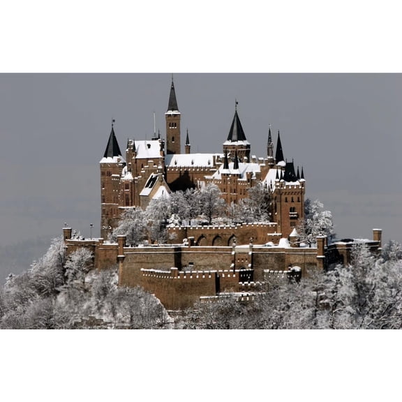 Jigsaw Puzzle for Adults, Hohenzollern Castle Winter Snow Landscape, 1000 Piece Wooden Puzzle, German Gothic Architecture Art for Challenging Home Activity and Decor