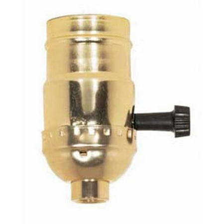Bottom Turn Knob Socket - Brass Light Socket - Plated - 3-Terminal - 2 Circuit - Turn Knob - Medium Base Socket - 1/8 IPS - 90-421, Medium Base Complete Socket. By PLT Ship from US