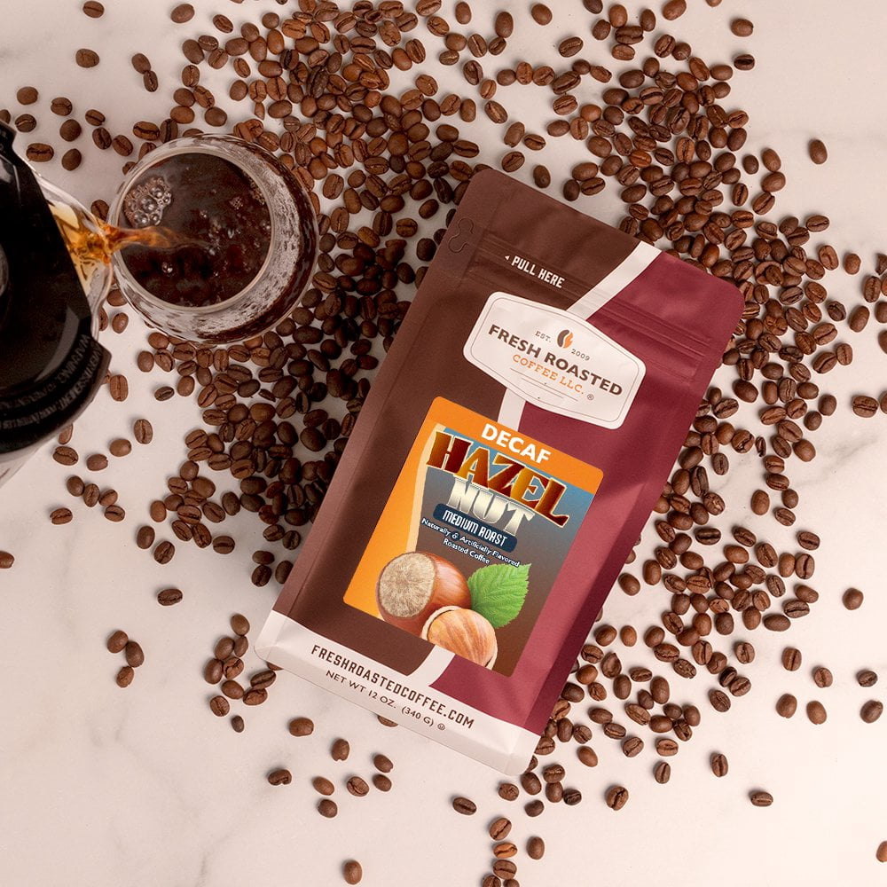 Fresh Roasted Coffee, Decaf Hazelnut Flavored Coffee, Medium Roast, Drip Ground, 32 oz 2 lbs