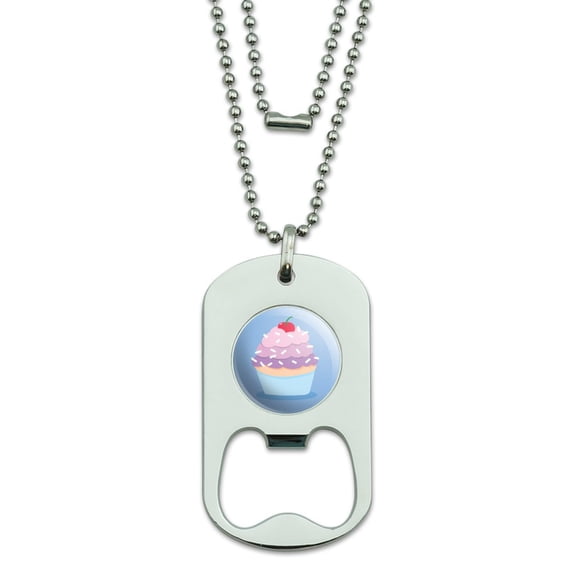 Cute Cupcake Vanilla Cherry with Sprinkles Military Dog Tag Bottle Opener Pendant
