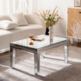 thumbnail image 2 of FFZ Silver Coffee Tables For Living Room With Dazzling Crushed Crystal Border, Clear Glass Rectangle Center Mirrored Finished,Glam Modern Living Room Furniture, 2 of 5