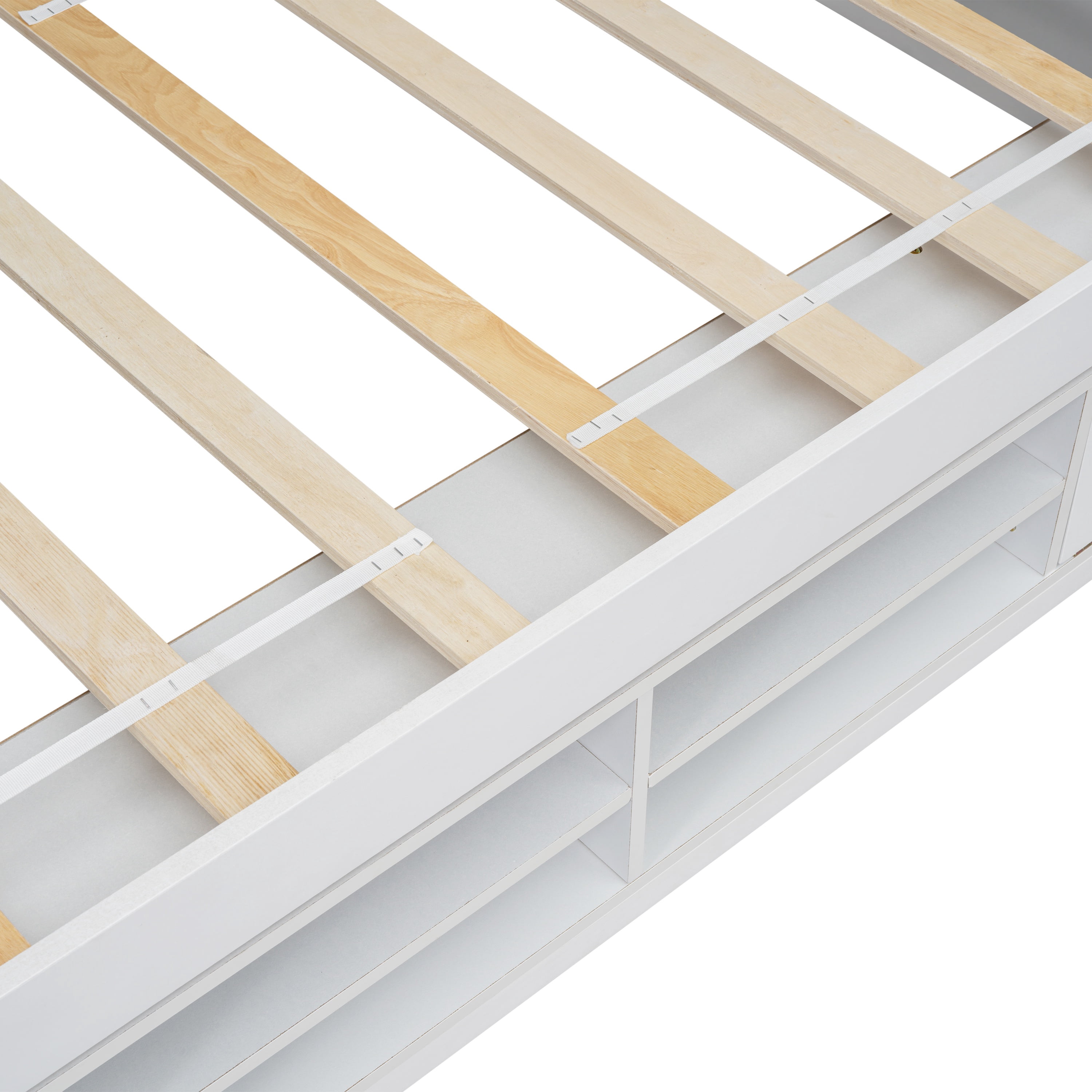 PORKISS Twin House Bed, Wood Platform Bed with Roof Frame and Beside-Shelves, Modern Montessori Toddler Bed with Under Bed Storage Unit for Kids, No Box Spring Needed, White