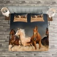 thumbnail image 3 of Ambesonne Horse Quilted Bedspread Set 3 Pcs, Equine Themed Animals, King Size, Brown Sand Brown, 3 of 3