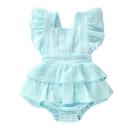 

CenturyX Newborn Baby Girls Sleeveless Ruffle Romper Backless Jumpsuit Summer One-piece Clothes Sunsuit Blue 3-6 Months