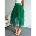 thumbnail image 5 of Womens Irregular Mesh Tulle Skirt High Waist Versatile Slimming Layered Tutu Skirt Dark Green XL, 5 of 7