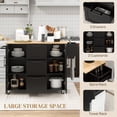 thumbnail image 3 of Black Rolling Kitchen Island Cart with Drop Leaf & Storage - 3 Drawers, Spice Rack, Towel Rack, 52” x 17.7” x 36” - Kitchen & Dining Furniture, 3 of 7
