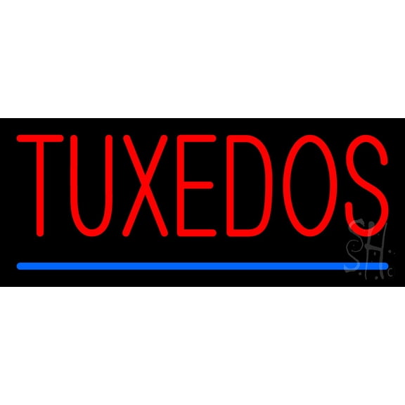 Tuxedos Blue Line LED Neon Sign 10" Tall x 24" Wide - inches, Black Square Cut Acrylic Backing, with Dimmer - Premium built indoor Sign for Storefront, Store interior, Studio.
