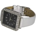 thumbnail image 4 of Blekon Collections Japanese Quartz Women's 34mm Rectangular Case Rhinestone Bezel Glossy Textured Leather Strap Watch, 4 of 5