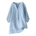 thumbnail image 2 of Frostluinai Womens Cotton Linen Shirts 3/4 Roll Up Sleeve Casual V Neck Button Up Dressy Blouses Summer Vacation Oversized Tshirt, 2 of 6