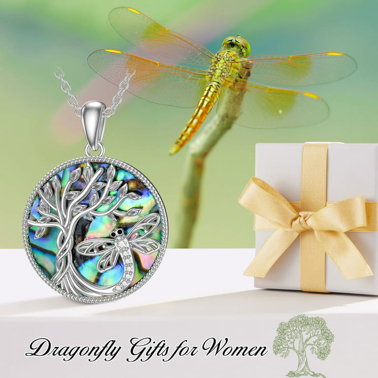 WINNICACA Dragonfly Gifts for Her Sterling Silver Dragonfly Necklace for  Women Tree of Life Pendant Necklaces with Abalone Shell Jewelry Gifts for  Her