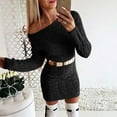 thumbnail image 2 of Ediodpoh Sweater Dress for Women Mid Length off The Shoulder Waist for Autumn Winter Fashion Black L, 2 of 6