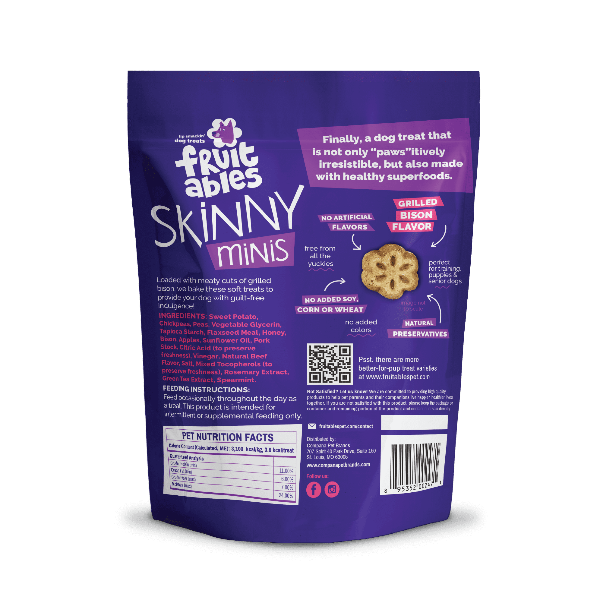 Fruitables Skinny Mini Grilled Bison Treats for Dogs – 12oz