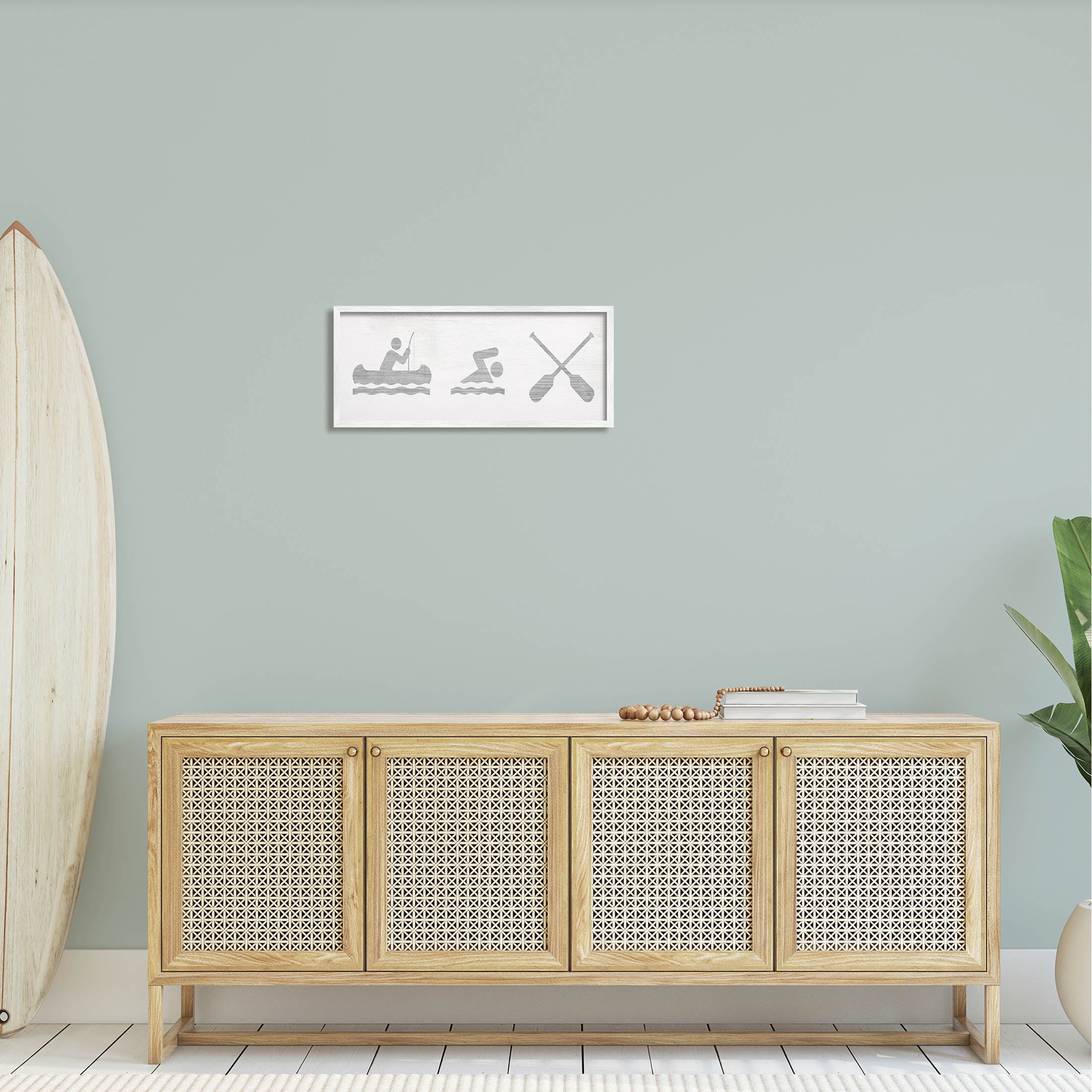 Lake Cabin Activities Sign Typography Graphic Art White Framed Art Print Wall Art