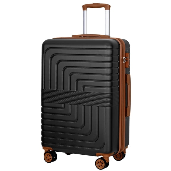 SUNSPIRE 28 In Checked Luggage Hardside Suitcase PC ABS Spinner Wheels TSA Lock YKK Zipper Hardshell Rolling Durable Lightweight Business Travel Black
