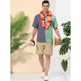 thumbnail image 2 of Unique Bargains Men's Shirts Short Sleeve Summer Cotton Patchwork Button Down Shirts Navy Green M, 2 of 5